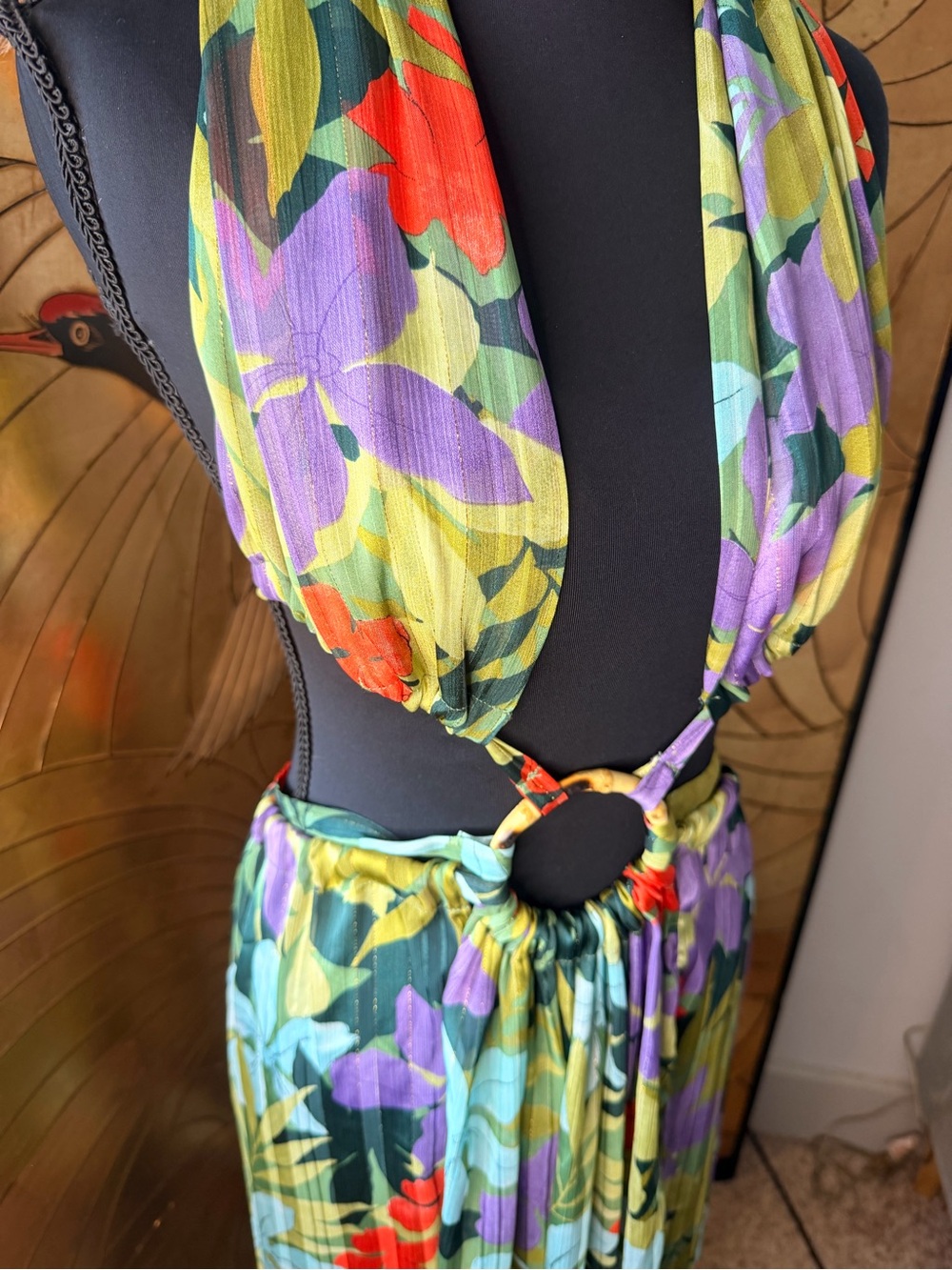 Bronx and Banco Floral Ring-Cut Maxi Dress in Green and Lilac - Picture 7 of 14